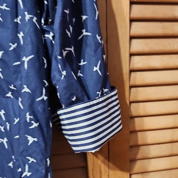 Foxcroft Navy Shirt with Bird Pattern - Picture 7 of 8